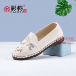014-042 米 中国风刺绣休闲女单鞋